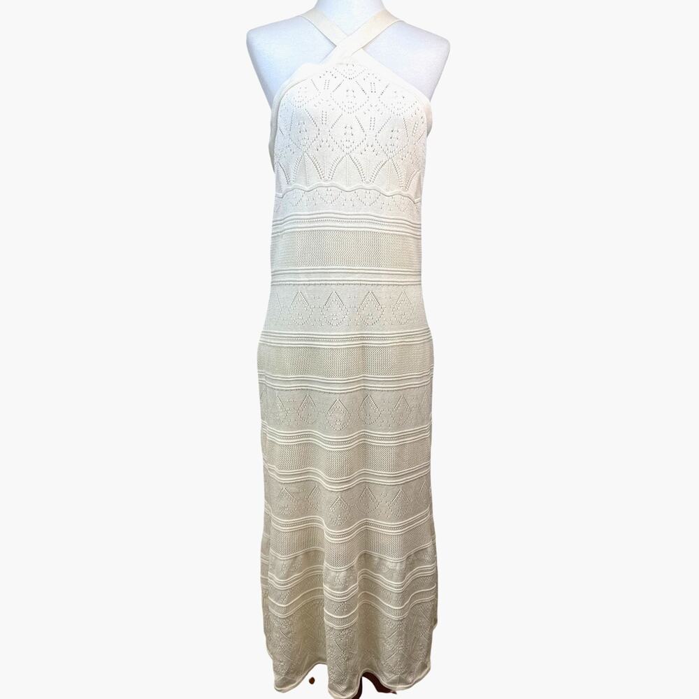 Joie Ivory Lace Knit Halter Maxi Dress M Open Back Boho Autumn Wedding Guest - Picture 2 of 8